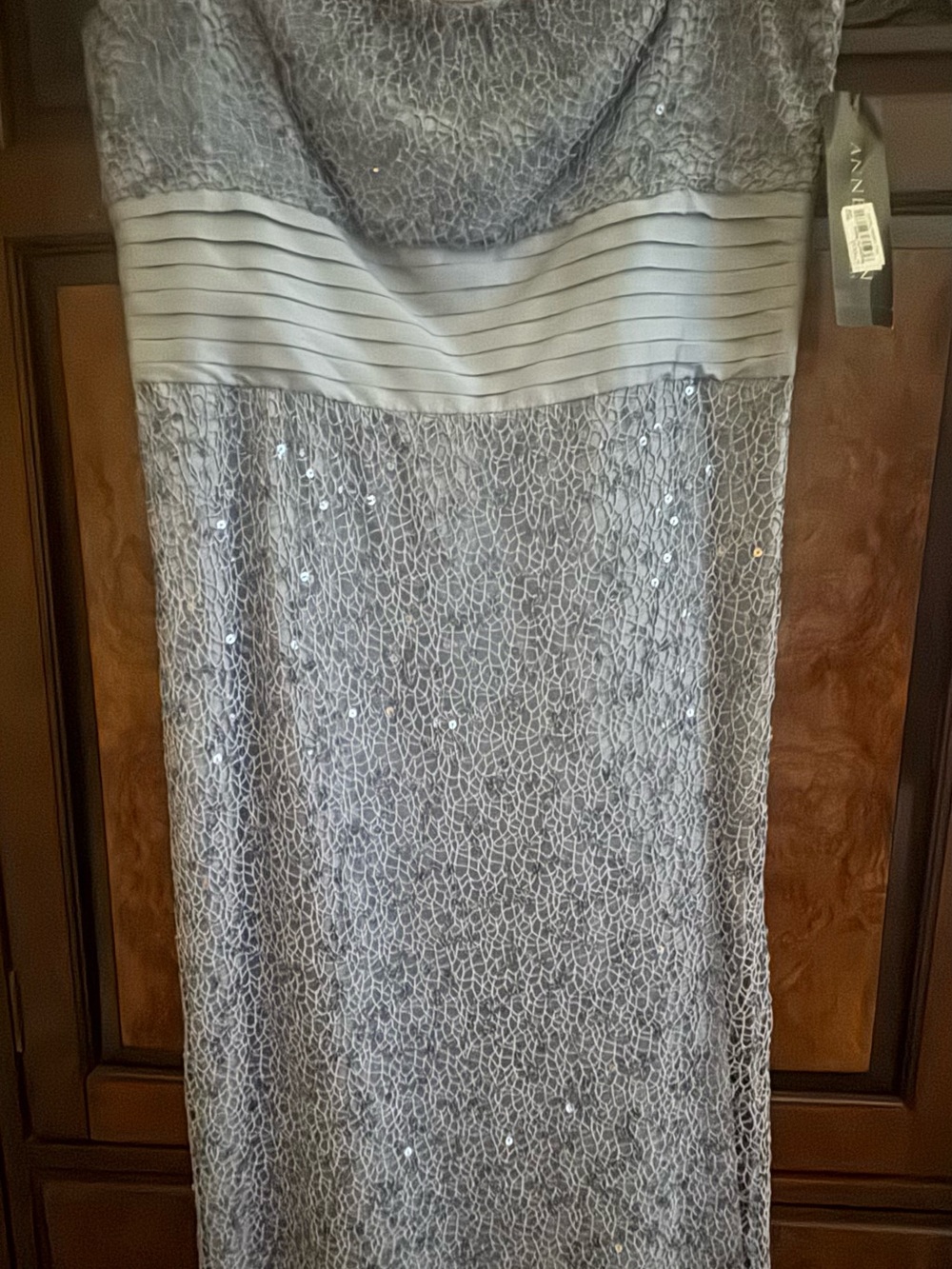 Anne Klein Silver Strapless Sequined Lace Dress
